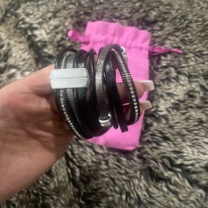 Black, silver wrap around leather bracelet
